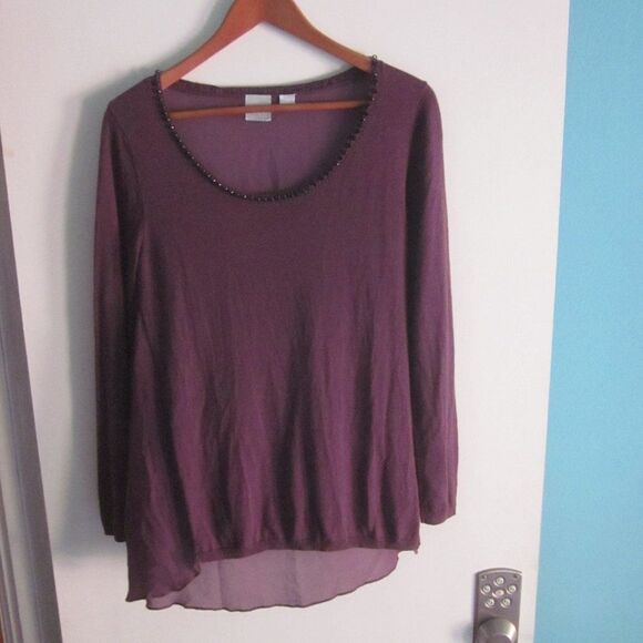 Zero Degrees Celsius Womens Size S Silk Knit Top Purple Jeweled Scoop Neckline - Picture 4 of 11